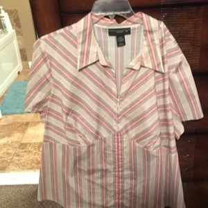EUC Venezia Red/Black/Cream Pinstripe Blouse